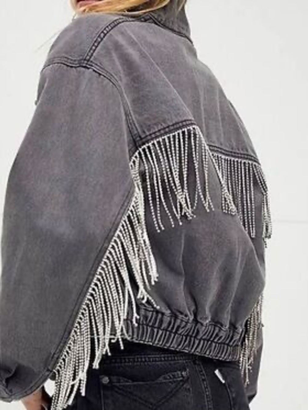 We The Free Comet Denim Bomber Jacket Gray Large